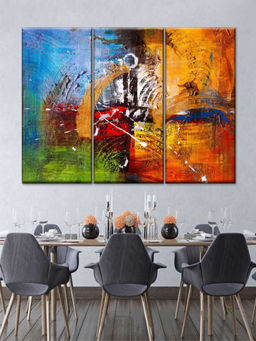 POSTERS AND TRUSS - Blue Mustard Yellow 3 Pieces Colorful Abstract Painting Wall Art