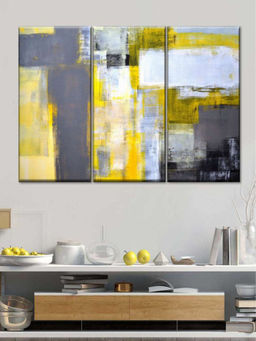 POSTERS AND TRUSS - Yellow Grey 3 Pieces Painting Wall Art
