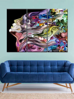 POSTERS AND TRUSS - Black Pink 3 Pieces Fragmented Profile Abstract Printed Wall Paintings