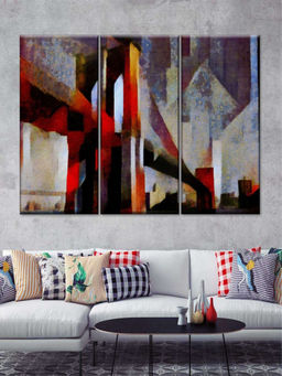 POSTERS AND TRUSS - Grey Red 3 Pieces Bridge Painting Wall Art