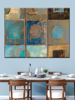 POSTERS AND TRUSS - Blue 3 Pieces Pass Way Iii Abstract Printed Framed Wall Painting