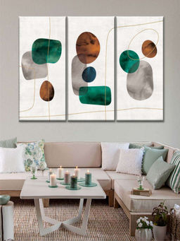 POSTERS AND TRUSS - White Green 3 Pieces Emerald and Amber Shapes Painting Wall Art