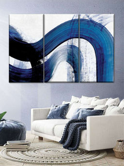 POSTERS AND TRUSS - Blue White 3 Pieces Abstract Curves Wall Art