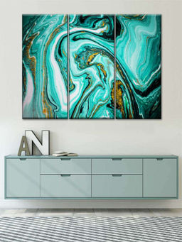 POSTERS AND TRUSS - Teal Green Black 3 Pieces Marble Abstract Painting Wall Art