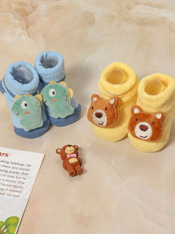 Yellow Bee - Adorable Dino and Bear Rattle Socks for Boys (Set of 2)