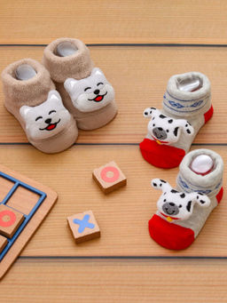 Yellow Bee - Happy Puppy and Cat Rattle Socks for Boys (Set of 2)