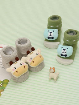 Yellow Bee - Cow and Bear Rattle Socks for Boys (Set of 2)
