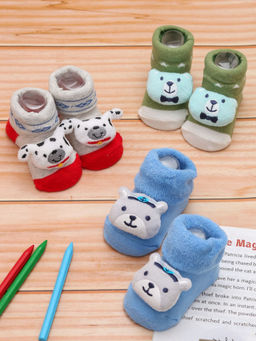 Yellow Bee - Charming Teddy And Puppy Rattle Socks For Boys (Set of 3)