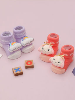 Yellow Bee - Girl And Rainbow Rattle Socks For Girls (Set of 2)