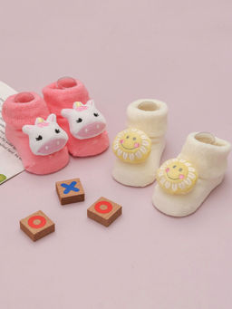 Yellow Bee - Sunflower And Unicorn Rattle Socks For Girls (Set of 2)