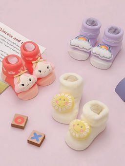 Yellow Bee - Sunshine Girl, Rainbow, Sunflower Rattle Socks For Girls (Set of 3)