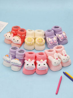 Yellow Bee - Rainbow, Sunflower, And Unicorn Rattle Socks For Girls (Set of 6)