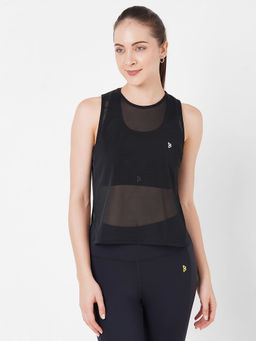 BODD ACTIVE - Black Sheer Overlapping Tank Top