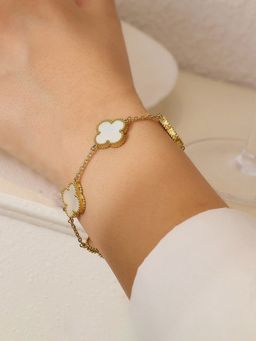 Jewels Galaxy - Stainless Steel Gold Plated White Anti Tarnish Clover Bracelet