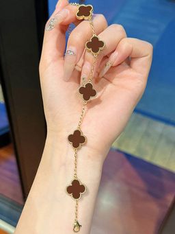 Jewels Galaxy - Stainless Steel Gold Plated Brown Anti Tarnish Clover Bracelet