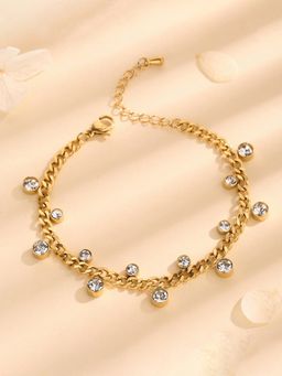 Jewels Galaxy - Gold Plated Stainless Steel Anti Tarnish Crystal Accents Dainty Bracelet