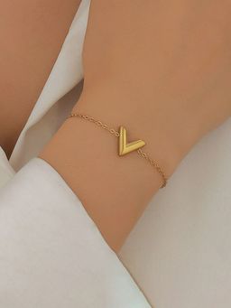 Jewels Galaxy - Gold Plated Stainless Steel Anti Tarnish V-Shaped Bracelet