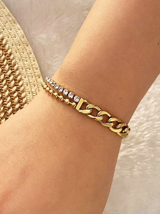 Jewels Galaxy Gold Plated Stainless Steel Stone Miami Cuban Link Bracelet