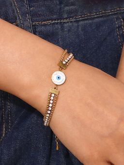 Jewels Galaxy - Gold Plated Stainless Steel Anti-Tarnish Evil Eye Bracelet