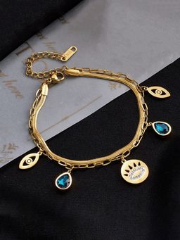 Jewels Galaxy - Gold Plated Stainless Steel Anti-Tarnish Blue Evil Eye Bracelet