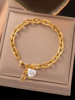 Jewels Galaxy - Gold Plated Anti Tarnish Stainless Steel Pearl Studded Bracelet