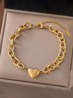Jewels Galaxy - Gold Plated Anti Tarnish Stainless Steel Heart Themed Bracelet
