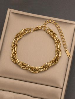 Jewels Galaxy - Gold Plated Anti Tarnish Stainless Steel Thick Chain Rope Style Bracelet