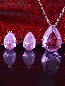 Jewels Galaxy - Drop Pink Silver Plated Cubic Zirconia Studded Jewellery Set