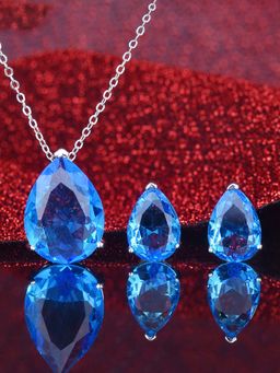 Jewels Galaxy - Drop Blue Silver Plated Cubic Zirconia Studded Jewellery Set