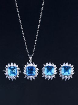 Jewels Galaxy - Blue Silver Plated Cubic Zirconia Studded Jewellery Set