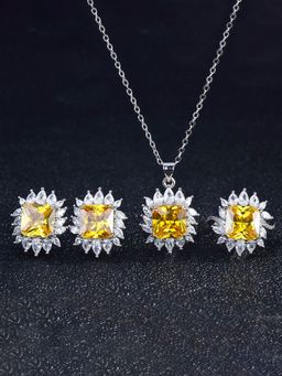 Jewels Galaxy - Yellow Silver Plated Cubic Zirconia Studded Jewellery Set