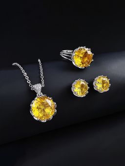 Jewels Galaxy - Yellow Silver Plated Cubic Zirconia Studded Jewellery Set