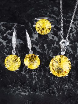 Jewels Galaxy - Yellow Silver Plated Cubic Zirconia Studded Jewellery Set