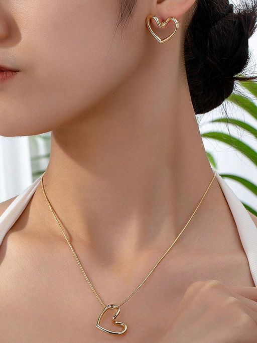 Jewels Galaxy Gold Plated Anti Tarnish Heart Themed Pendant Necklace Set