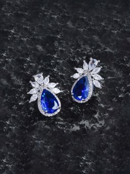 Jewels Galaxy - Womens Silver Plated Blue American Diamond Studded Teardrop Stud Earrings