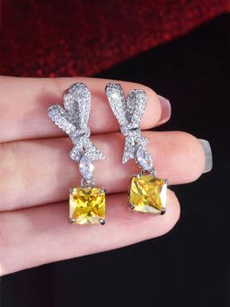 Jewels Galaxy - Womens Yellow Contemporary Teardrop Dangler Earrings