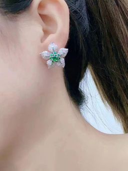 Jewels Galaxy - Womens Green Floral Contemporary Stud Earrings