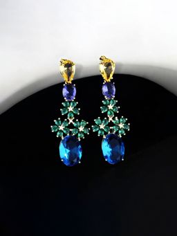 Jewels Galaxy - Womens Blue Teardrop Dangler Earrings