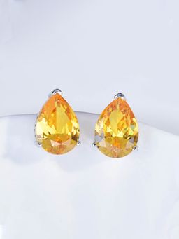 Jewels Galaxy - Womens Yellow American Diamond Studded Teardrop Shaped Stud Earrings