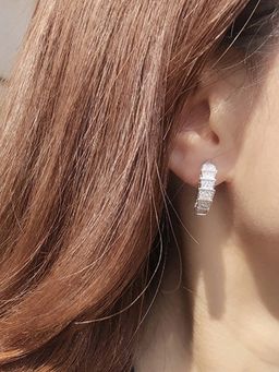 Jewels Galaxy - Womens White American Diamond Studded Contemporary Shaped Hoop Earrings