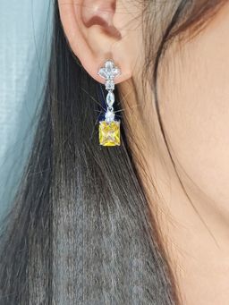 Jewels Galaxy - Womens Silver Plated Yellow American Diamond Studded Contemporary Teardrop Earrings