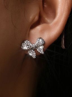 Jewels Galaxy - Womens White Bow Contemporary Stud Earrings
