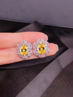 Jewels Galaxy - Womens Yellow American Diamond Studded Floral Shaped Stud Earrings