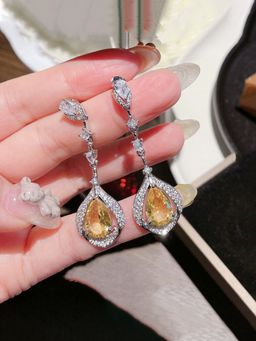 Jewels Galaxy - Womens Yellow Contemporary Teardrop Earrings