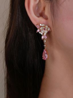 Jewels Galaxy - Womens Gold Plated Pink American Diamond Studded Teardrop Shaped Teardrop Earrings
