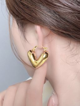 Jewels Galaxy - Gold Plated Anti Tarnish Heart Themed Hoop Earrings