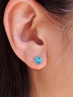 Jewels Galaxy - Silver Plated American Diamond Crushed Blue Heart Shape Stud Earrings