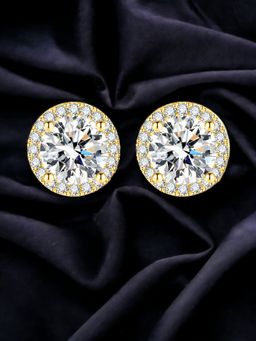 Jewels Galaxy - Gold Plated Cz Studded Anti Tarnish Round Crushed Ice Cut Stud Earrings