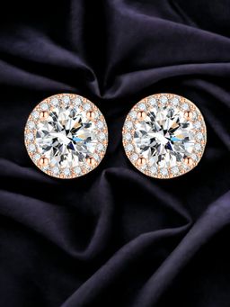 Jewels Galaxy - Rose Gold Plated Cz Studded Anti Tarnish Round Crushed Ice Cut Stud Earrings