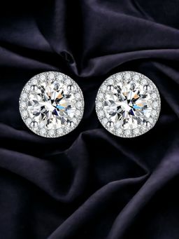 Jewels Galaxy - Silver Plated Cz Studded Anti Tarnish Round Crushed Ice Cut Stud Earrings